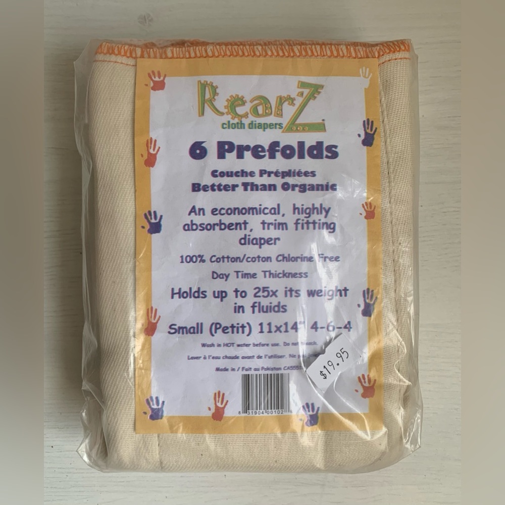 New Rearz Cotton Prefolds Pack of 6 Size Small 11x14”